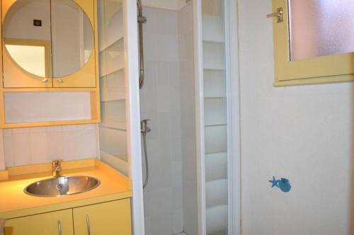 une salle de bain avec un lavabo et un miroir dans l'établissement Appart 2 pièces 4 couchages PORT LEUCATE NATURISME PL010-843, à Port-Leucate