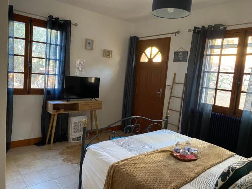 Televisyen dan/atau pusat hiburan di Chambres d'hôtes de charme La Joséline