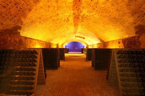 a tunnel with a bunch of empty wine racks at BOUCHON POUR 4 Avenue de Champagne à 3 minutes in Épernay