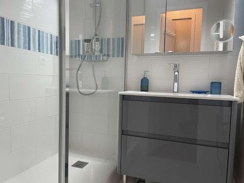 une salle de bain avec douche et lavabo dans l'établissement Appt 2 pièces LA ROCHELLE - LR090-D112, à La Rochelle