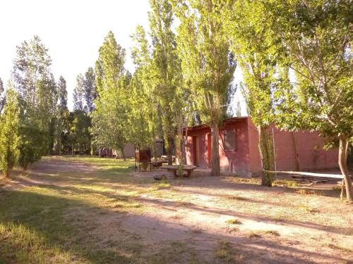 ロデオにあるCabañas Zorzal Rodeoのピクニックテーブル付きの家