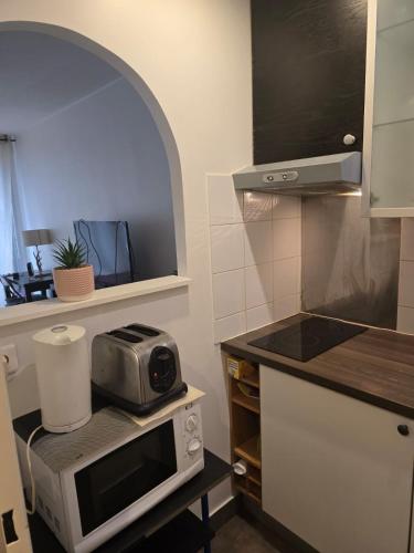 La cuisine est équipée d'un grille-pain et d'un four micro-ondes. dans l'établissement Cosy Studio Close Eiffel Tower, à Paris