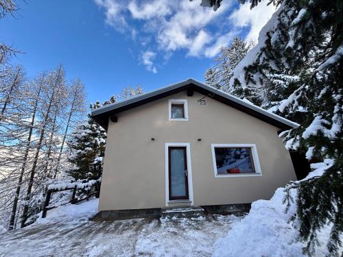 a small house in the snow in the woods at La casa dello scoiattolo CIR COMUNALE N 20 in Gressan