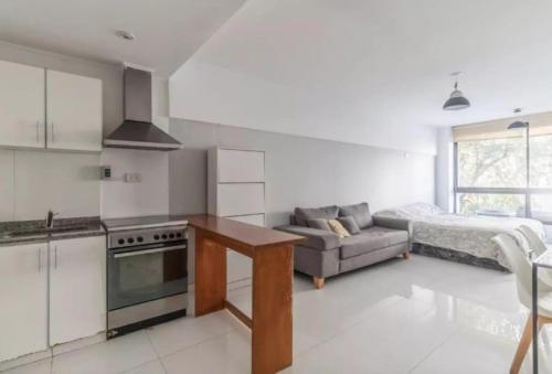 a kitchen and living room with a couch and a table at Alsina 125 in Junín