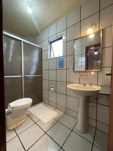 Koupelna v ubytování Hotel Cambirela