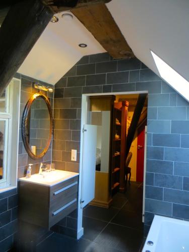 a bathroom with a sink and a mirror at The Black Horse B&B & More in Drachten