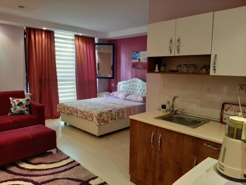a kitchen with a bed and a sink in a room at Samlife Apart in Samsun