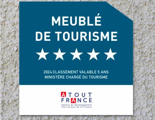 un panneau bleu avec des étoiles blanches sur un mur dans l'établissement Domaine la Boulinière - Le Sanglier, à Journet