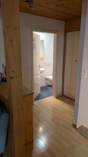 a room with a bathroom with a toilet in it at Casa14 - Swiss houses in Steffisburg