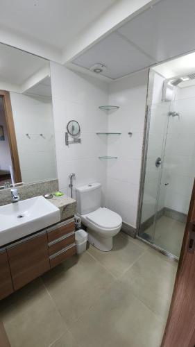 a bathroom with a toilet and a sink and a shower at Pedra Azul - Flat Particular in Pedra Azul