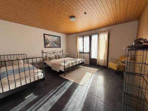 a bedroom with two beds in a room at Casa14 - Swiss houses in Steffisburg