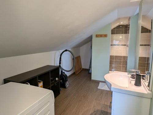 a small bathroom with a sink and a sink at Charmante maison rénovée avec 3 chambres, garage, et animaux admis à Gerbamont - FR-1-589-161 in Gerbamont 