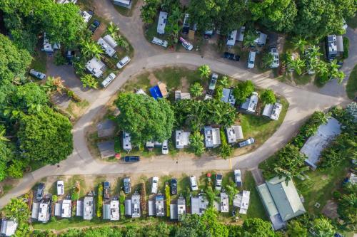 an aerial view of a parking lot with cars at Tasman Holiday Parks - Cairns Cool Waters in Cairns