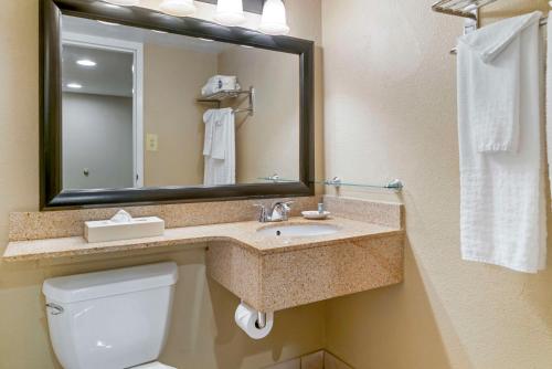a bathroom with a sink and a mirror and a toilet at Best Western Greenfield Inn in Allen Park