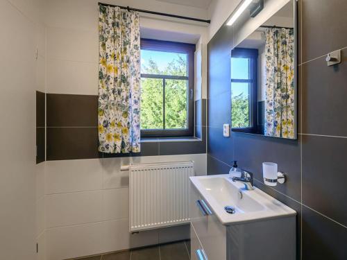 a bathroom with a sink and a window at Villa near Prkenny Dul with Sauna in Bernartice
