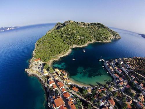 an island in the middle of the ocean at Asos Luxury Seafront Villas, Kefalonia, 100m beach & center, 4 stars services, Parking - near Myrtos - Fiskardo in Asos