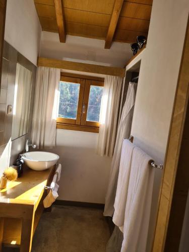 a bathroom with a sink and a toilet and a window at Quinta dos Milagres Casa Terrassa in Friumes