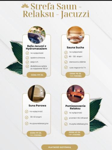 a screenshot of four labels for the sisu samiji kazakhstan at Heaven Reset Spa Luksusowy Glamping Jacuzzi w Naturze Blisko Warszawy in Korczew