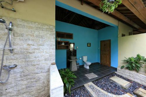 a bathroom with a shower and a toilet at Villa Selina in Tejakula