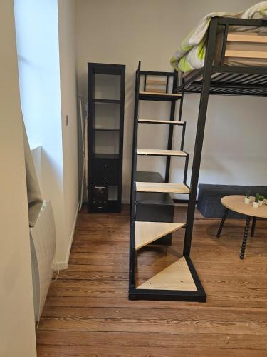 une chambre avec deux lits superposés et une table dans l'établissement Beau studio proche gare à Dijon, à Dijon