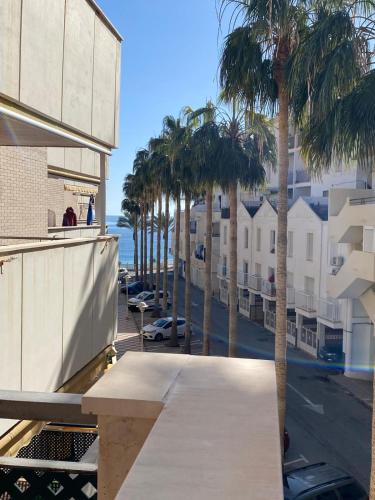 a view from the balcony of a building with palm trees at Apartamento Vigar in Castell de Ferro