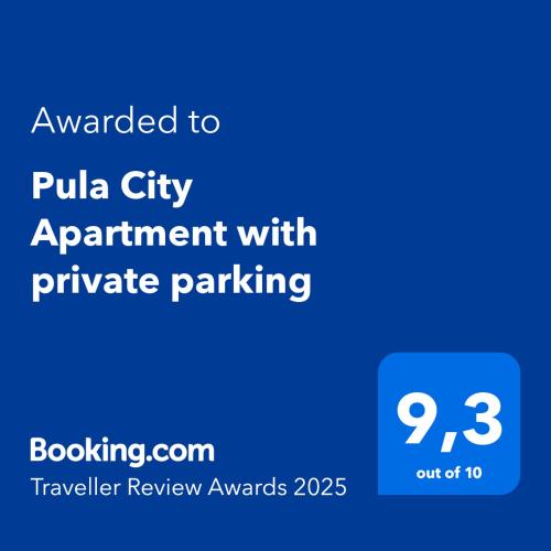 a blue text box with the words awarded to pula city agreement with private parking at Pula City Apartment with private parking FREE in Pula