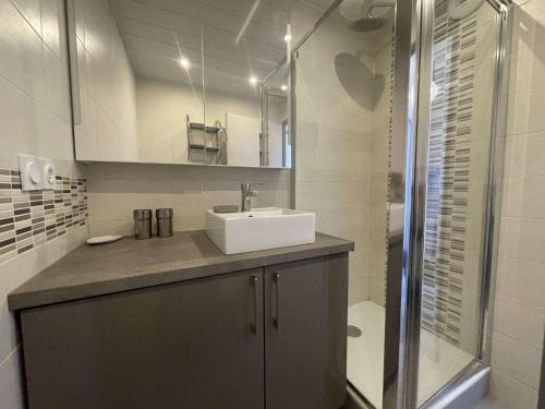 une salle de bain avec un lavabo et une douche dans l'établissement Appartement- 3 pièces AYTRE - LR590-023, à Aytré