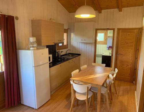Dapur atau dapur kecil di Camping Familial paisible avec piscine, mobil home , chalet, Studio & emplacement nue
