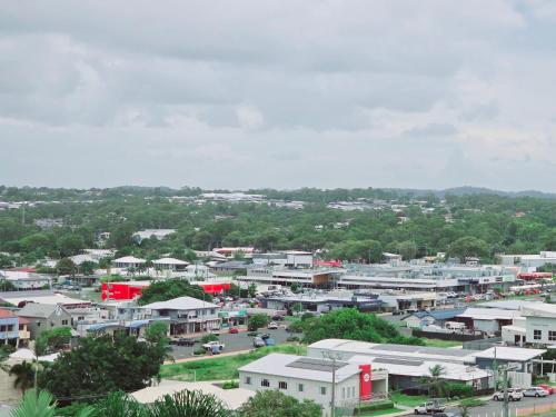 an aerial view of a small town with buildings at Ocean Retreat in Yeppoon