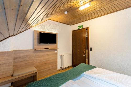 a bedroom with a bed and a flat screen tv at Azalea in Olsberg