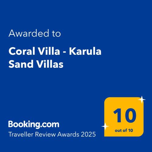 a yellow sign with the text translated to corral ville kariba sand at Coral Villa - Beachfront Villa with Private Pool by Karula in Inhambane