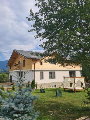 a house with a christmas tree in front of it at Bran Mountain Living in Bran