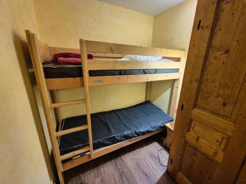 - une chambre avec 2 lits superposés et une échelle dans l'établissement Studio lumineux, pied des pistes, animaux admis - FR-1-811-27, à Les Deux Alpes