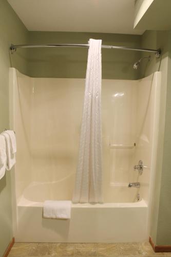 a bathroom with a tub and a shower with a shower curtain at 2 Bedroom Condo Duck Lake in Eagle River
