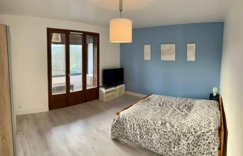 une chambre avec un lit et une télévision dans l'établissement Maison de Charme Sud Ardèche, à Vallon-Pont-dʼArc