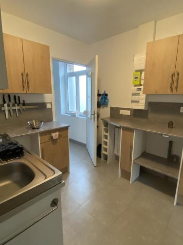une cuisine avec un évier et un plan de travail dans l'établissement Maison individuelle avec terrasse et parking, à Sains-lès-Marquion