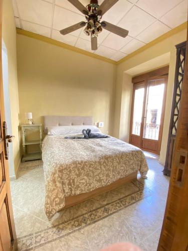 a bedroom with a bed and a ceiling fan at Apartamentos Abeto in Ronda