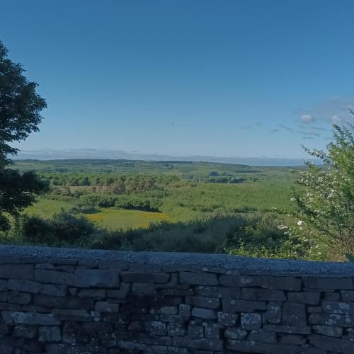 a view of a field from a stone wall at Hill House, panoramic Burren views, ideal location in Kilfenora