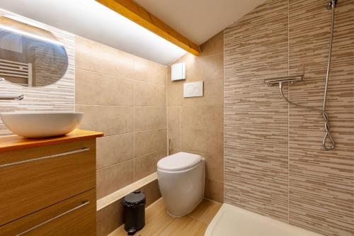 un bagno con wc, lavandino e doccia di Jolie Maison 3 à 6 pers - 35 min de Paris centre a Romainville