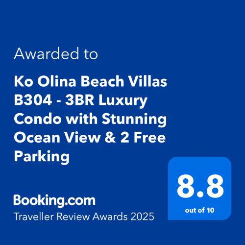 Certificado, premio, señal o documento que está expuesto en Luxury 3BR Ko Olina Beach Villa BT304 Sleeps 8 Ocean Views & 2 Free Parking Steps to Lagoon