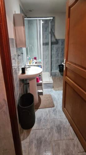 une salle de bain avec un lavabo et une douche dans l'établissement T2 au cœur de La Ciotat, à La Ciotat