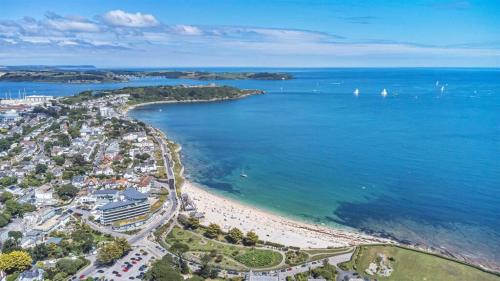 an aerial view of a beach and the ocean at The Westcott by the Sea - Just for Adults in Falmouth