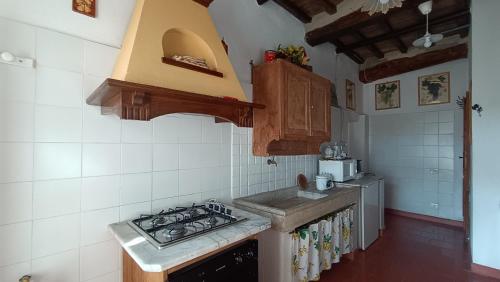 a kitchen with a stove and a counter top at Agriturismo Podere Tegline in Radda in Chianti