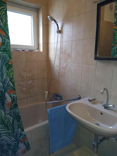 a bathroom with a sink and a tub and a shower at Privatzimmer mit Küche in Au bei Turnau in Göriach