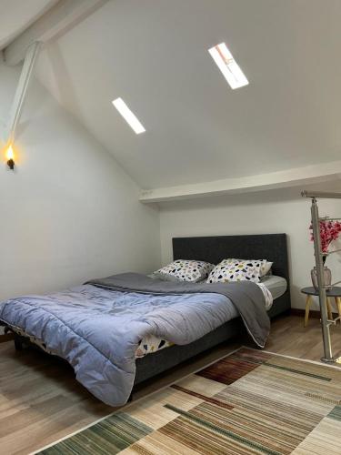 une chambre avec un lit dans un grenier dans l'établissement Lille Flandre, à Lille