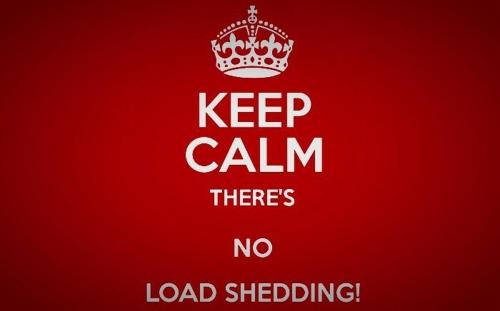 a red sign that says keep calm there is no load shedding at Jacuzzi, Airport, St George's Park in Gqeberha
