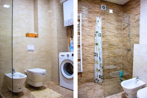 a bathroom with a toilet sink and a washing machine at Sarajevo Gate in Sarajevo
