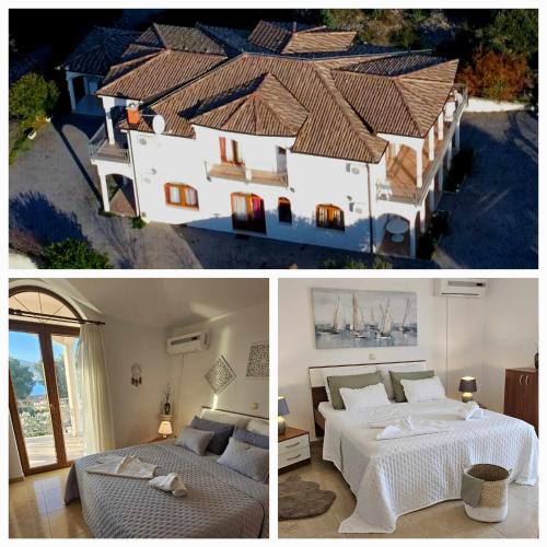 two pictures of a bedroom and a house at New Villa Dubai - Okrug Gornji,Trogir, Hrvatska in Trogir