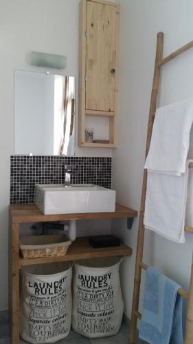 une salle de bain avec un lavabo et un miroir dans l'établissement Le Reposant by Tranquil at Home, à Pornichet