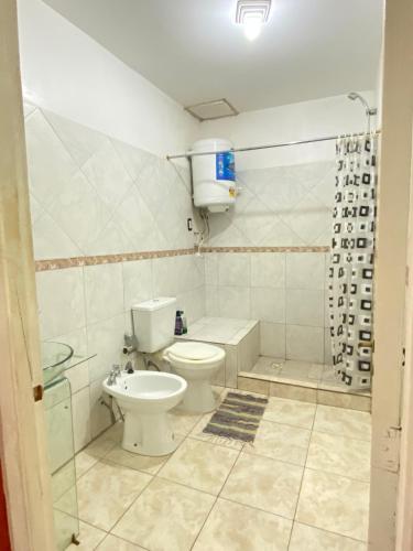 a bathroom with a toilet and a shower at departamento don Pedro 2 in Posadas